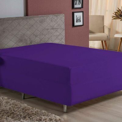 Lençol Com Elástico King Nobre 1 Peça Luva De Box 55cm De Altura Malha 100% Algodão - Roxo