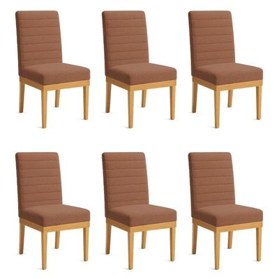 Kit 6 Cadeiras De Jantar Solana Boucle Base De Madeira - Pallazio Cor Terracota
