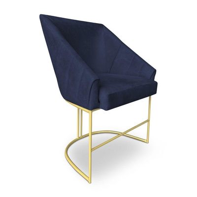 Kit 2 Poltronas Decorativas Alana Veludo Azul Marinho Base De Ferro Dourado - Pallazio