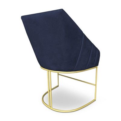 Kit 2 Poltronas Decorativas Alana Veludo Azul Marinho Base De Ferro Dourado - Pallazio
