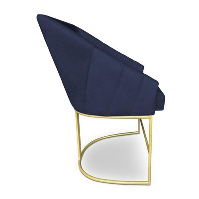 Kit 2 Poltronas Decorativas Alana Veludo Azul Marinho Base De Ferro Dourado - Pallazio