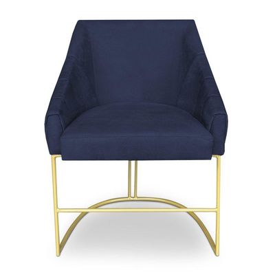 Kit 2 Poltronas Decorativas Alana Veludo Azul Marinho Base De Ferro Dourado - Pallazio