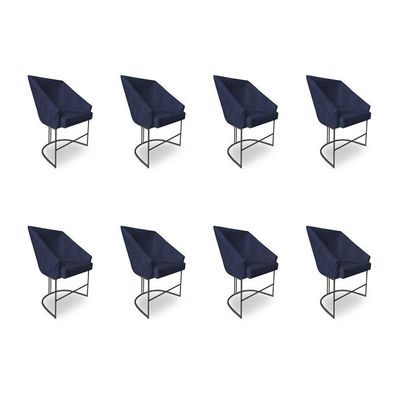 Kit 8 Poltronas Luxo Alana Suede Base Ferro Preto - Pallazio Cor Azul Marinho