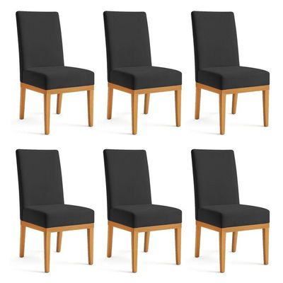 Kit 6 Cadeiras De Jantar Brisa Suede Preto Base De Madeira - Pallazio