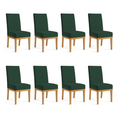 Kit 8 Cadeiras De Jantar Brisa Suede Base De Madeira - Pallazio Cor Verde