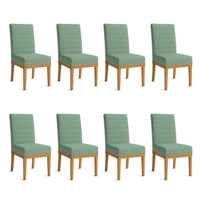 Kit 8 Cadeiras De Jantar Solana Linho Base De Madeira - Pallazio Cor Verde Oliva