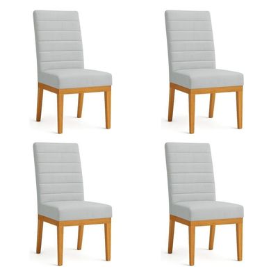 Kit 4 Cadeiras De Jantar Solana Suede Base De Madeira - Pallazio Cor Cinza