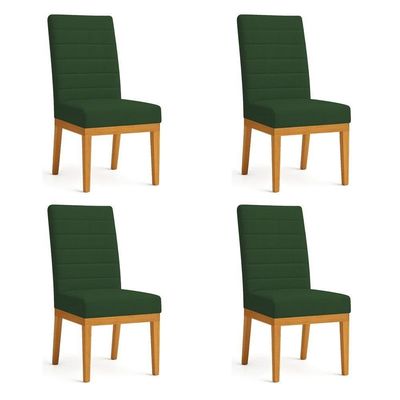 Kit 4 Cadeiras De Jantar Solana Veludo Base De Madeira - Pallazio Cor Verde
