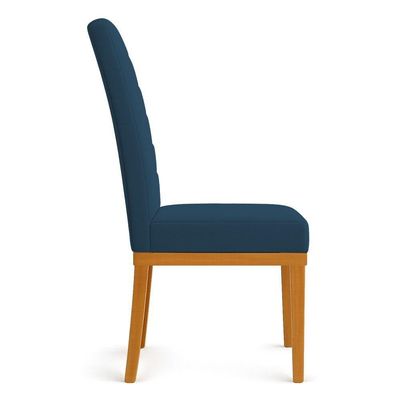 Kit 8 Cadeiras De Jantar Solana Suede Azul Marinho Base De Madeira - Pallazio