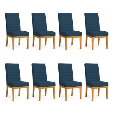 Kit 8 Cadeiras De Jantar Solana Suede Azul Marinho Base De Madeira - Pallazio