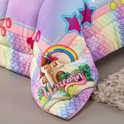 Kit Edredom + Lençol Plush Fofinho Infantil Dupla Face Dream 3 Peças Solteiro - Unicórnio