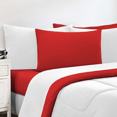 Kit Edredom Malha 100% Algodão Gran Moratta 3 Peças King - Branco/Vermelho