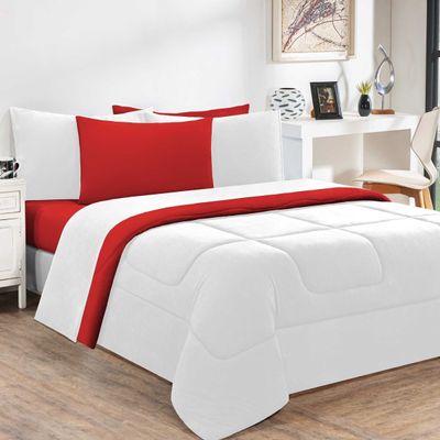 Kit Edredom Malha 100% Algodão Gran Moratta 3 Peças King - Branco/Vermelho