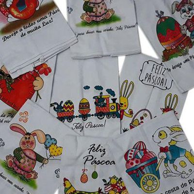 Pano De Prato Lomaer Sacaria Estampado Pascoa 0,45 x 0,71cm 2Und Branco