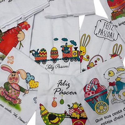 Pano De Prato Lomaer Sacaria Estampado Pascoa 0,45 x 0,71cm 2Und Branco