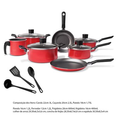 Jogo de Panelas Salt Vermelho Antiaderente Pro Flon 10 Peças - Brinox 7001/434