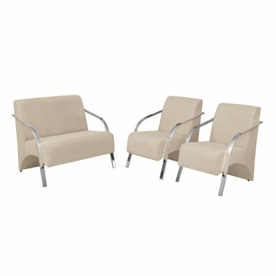 Conjunto Poltronas Vênus Braços Alumínio Suede Bege.
