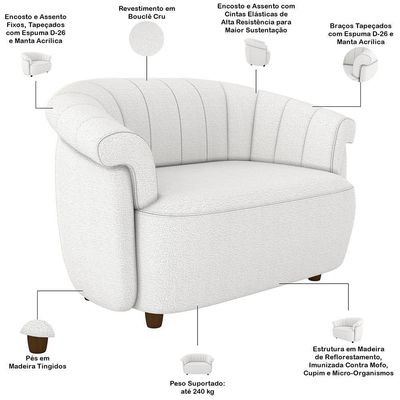 Poltrona Namoradeira Para Sala Living Orgânica Perseu M03 Bouclê Cru - Lyam Decor