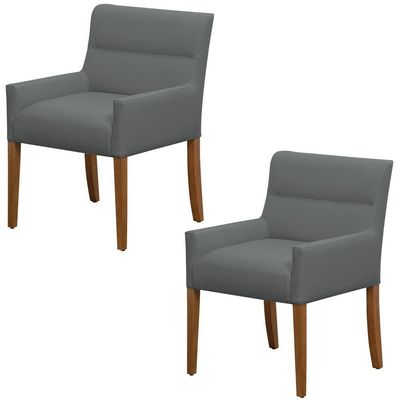 Kit 2 Cadeiras Para Mesa De Jantar Angel Base Madeira Corano Cinza - Nexta Casa