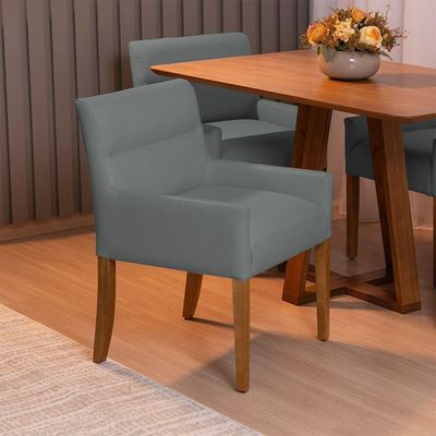Kit 2 Cadeiras Para Mesa De Jantar Angel Base Madeira Corano Cinza - Nexta Casa