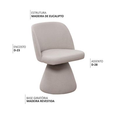 Kit 02 Cadeiras De Jantar Liz Giratória Poliéster Cinza Suave - Nexta Casa
