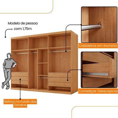 Guarda Roupa Casal Paris Mdf 6 Portas 6 Gavetas Moderna Naturalle-off White Sem Pés