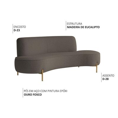 Sofá Orgânico 2 Lugares 150cm Argos Pés Ouro Fosco Bouclé Marrom - Nexta Casa