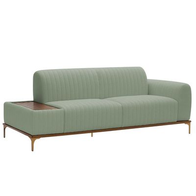 Sofá Molino 3 Lugares 180cm C/mesa Auxiliar Direito Pés Ouro.f Bouclé Verde Claro - Nexta Casa