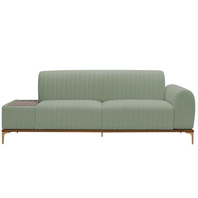 Sofá Molino 3 Lugares 180cm C/mesa Auxiliar Direito Pés Ouro.f Bouclé Verde Claro - Nexta Casa