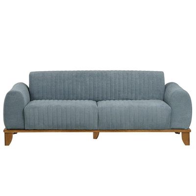 Sofá Molino 3 Lugares 210cm Pés Madeira Castanho Bouclé Azul Claro - Nexta Casa