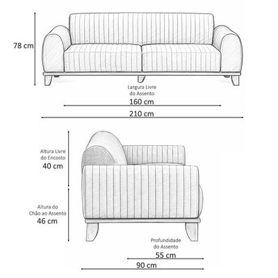 Sofá Molino 3 Lugares 210cm Pés Madeira Castanho Bouclé Azul Claro - Nexta Casa