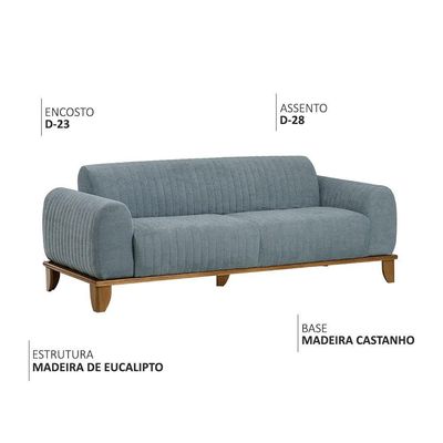 Sofá Molino 3 Lugares 210cm Pés Madeira Castanho Bouclé Azul Claro - Nexta Casa