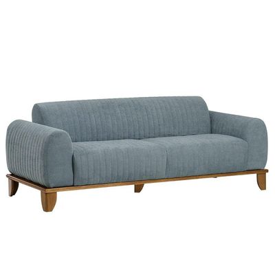 Sofá Molino 3 Lugares 210cm Pés Madeira Castanho Bouclé Azul Claro - Nexta Casa
