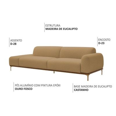 Sofá Living Unne 3 Lugares 210cm Terminal Direito Bouclé Camel - Nexta Casa Cor Camel