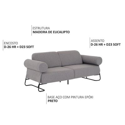 Sofá Sala De Estar 03 Lugares 180cm Detroit Linho Cinza Mesclado - Nexta Casa