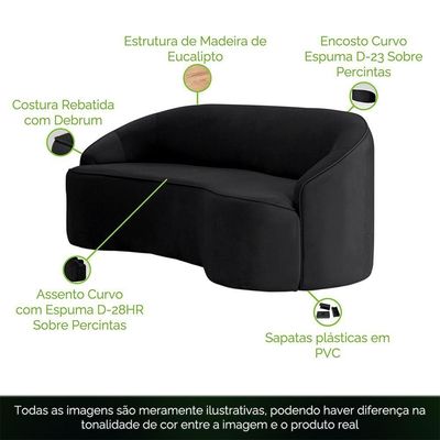 Sofá Curvo Montserrat 230cm 04 Lugares Veludo Preto - Nexta Casa