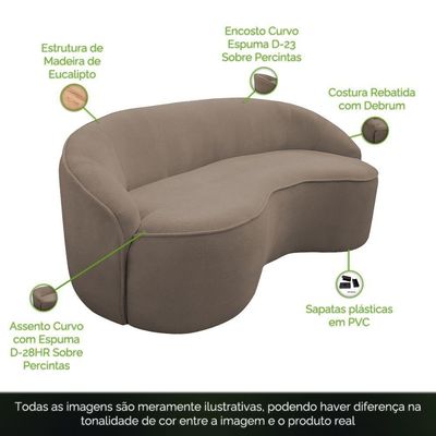 Sofá Curvo Montserrat 210cm 03 Lugares Bouclé Marrom Claro - Nexta Casa