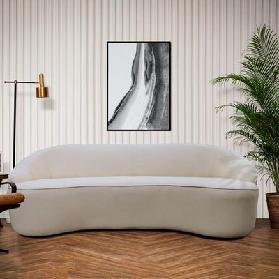 Sofá Curvo Montserrat 180cm 03 Lugares Linho Sintético Cru - Nexta Casa