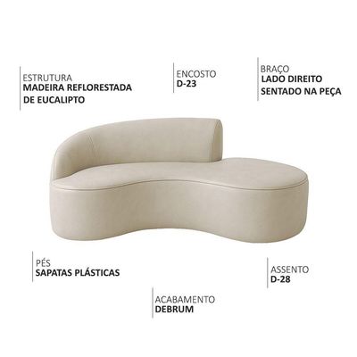 Sofá Curvo 3 Lugares 180cm Eron Braço Dir. Corano Off White - Nexta Casa