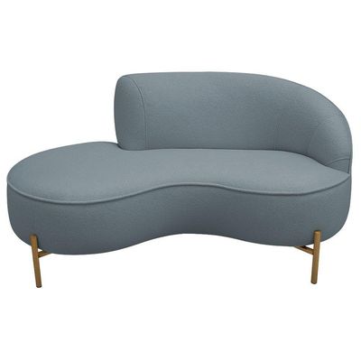 Sofá Curvo 2 Lugares 150cm Braço Esq. Thommy Pés Ouro Bouclé Azul Claro - Nexta Casa