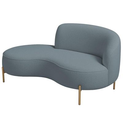 Sofá Curvo 2 Lugares 150cm Braço Esq. Thommy Pés Ouro Bouclé Azul Claro - Nexta Casa