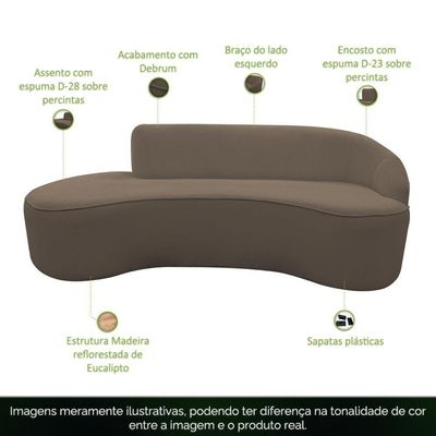 Sofá Curvo 03 Lugares 210cm Eron Braço Esquerdo Bouclé Marrom - Nexta Casa