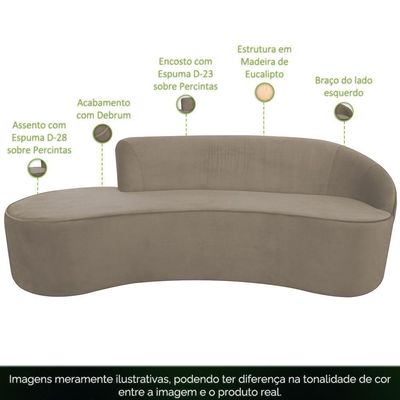 Sofá Curvo 03 Lugares 210cm Eron Braço Esquerdo Veludo Bege - Nexta Casa