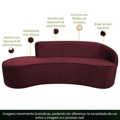 Sofá Curvo 03 Lugares 180cm Eron Braço Esquerdo Veludo Vermelho - Nexta Casa