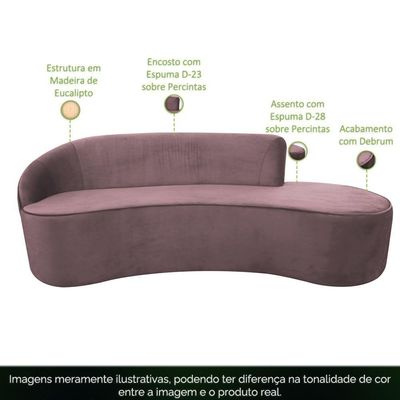 Sofá Curvo 03 Lugares 180cm Eron Braço Direito Veludo Rosê - Nexta Casa