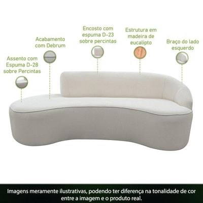 Sofá Curvo 03 Lugares 180cm Eron Braço Esquerdo Bouclé Off White - Nexta Casa