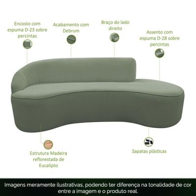 Sofá Curvo 03 Lugares 180cm Eron Braço Direito Bouclé Verde Claro - Nexta Casa