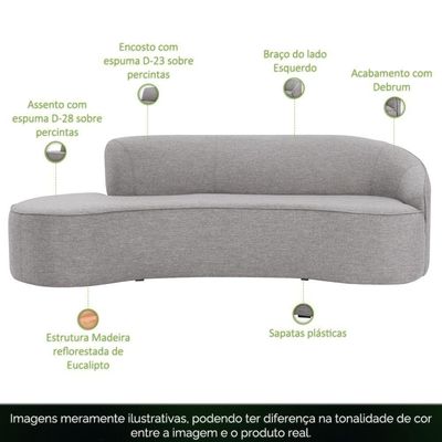 Sofá Curvo 02 Lugares 150cm Eron Braço Esquerdo Linho Cinza Claro - Nexta Casa