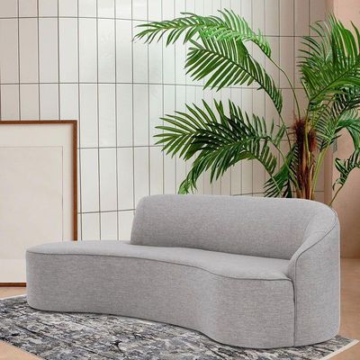 Sofá Curvo 02 Lugares 150cm Eron Braço Esquerdo Linho Cinza Claro - Nexta Casa