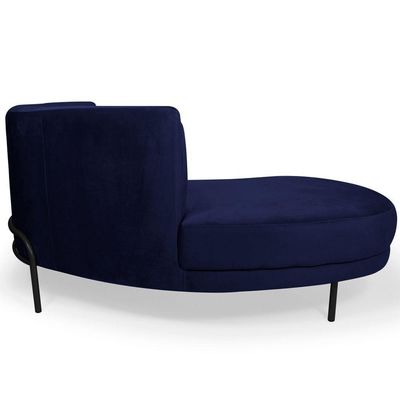 Sofá Chaise Esquerdo Sala De Estar Penélope Base Preto Veludo Azul Escuro - Nexta Casa
